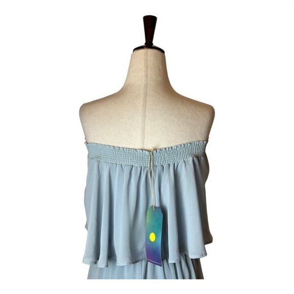 Show Me Your Mumu Blue Gray Off The Shoulder Chiffon Hacienda Maxi Dress S NWT - Picture 8 of 12